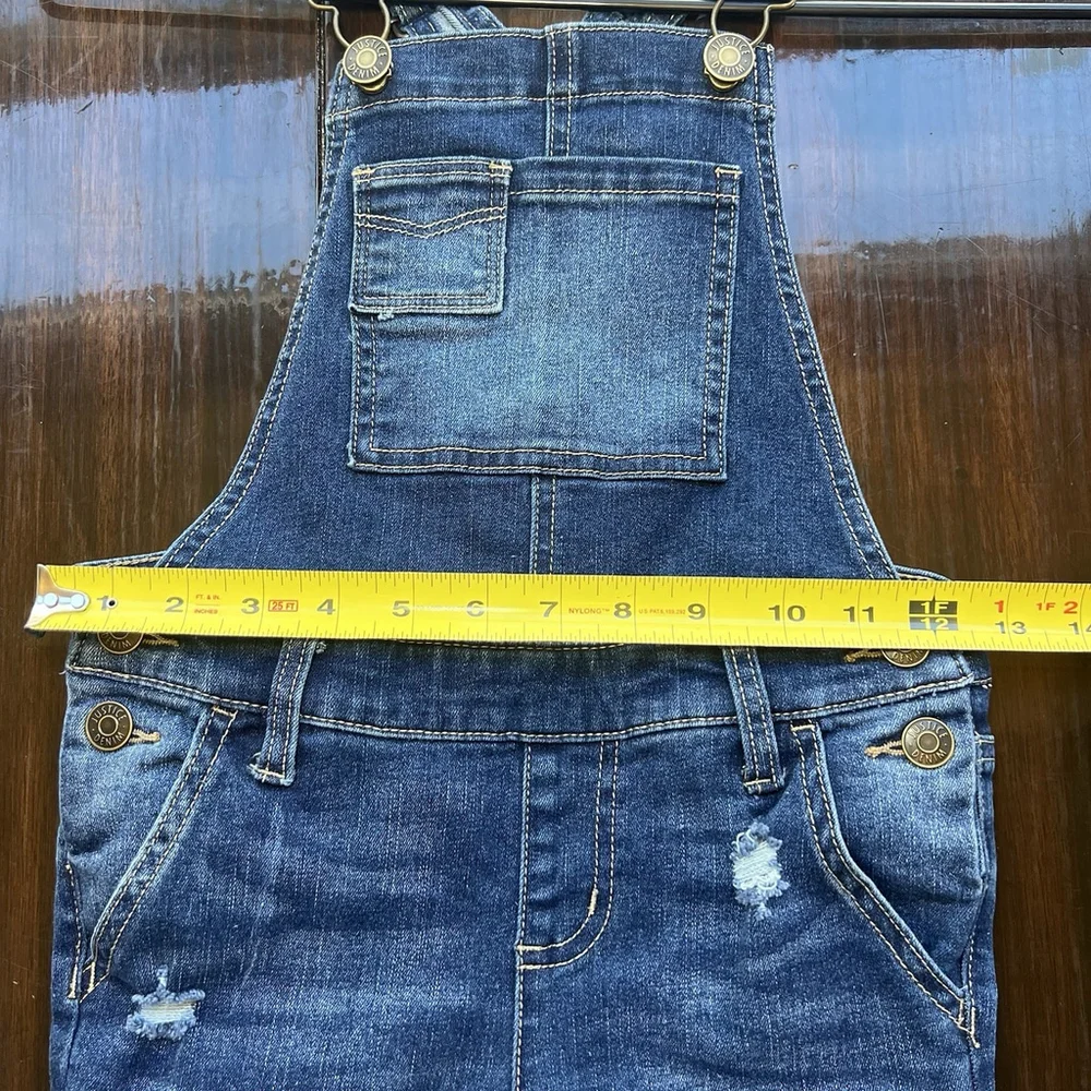 Justice Girls Overall Jumper Denim Blue Size 10 Slim Skinny Stretch Fringe Hem
